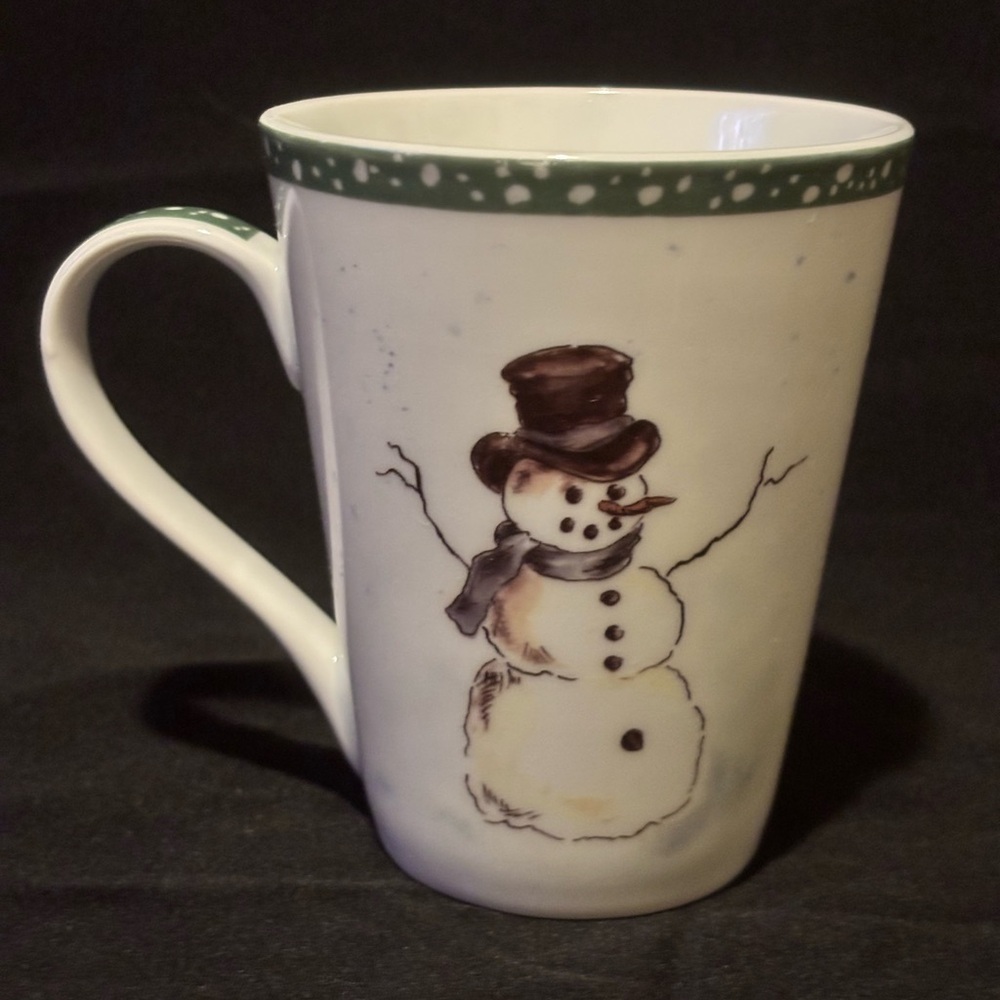Tracy Porter Snowman Ceramic Mug with Green Trim